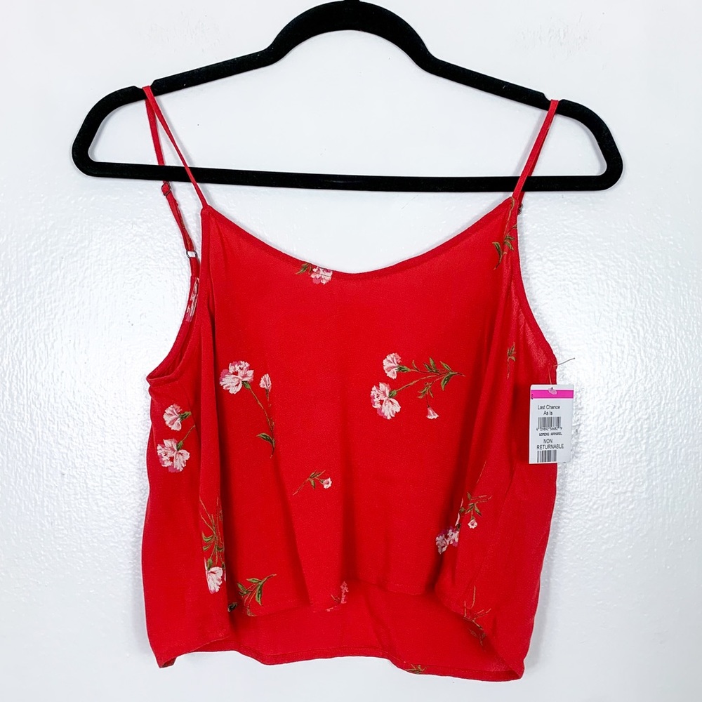 bp Red Floral Spaghetti Strap Crop Top